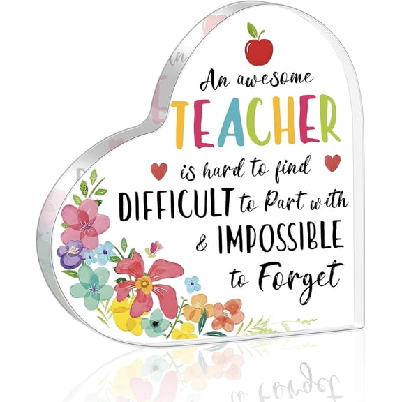 Teacher Appreciation Heart Shaped Acrylic Decor for Men Women, Thank You Sign Retirement Birthday Christmas for Office Desk Bookshelf Bedroom Nightstand, 4 x 4 Inch