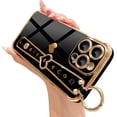 thumbnail image 2 of for iPhone 15 Pro Max Case with Hearts Wrist Strap Stand Camera Protection Luxury Glitter Plating Soft Silicone TPU Protective Case for Women Girls (Black), 2 of 11