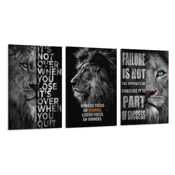 3 Piece Inspirational Lion Canvas Wall Art For Living Room Wall Decorations For BedroomLandscape Painting Modern Home Decor Stretched And Framed Ready To Hang Pictures 16x24 inch 3pcs