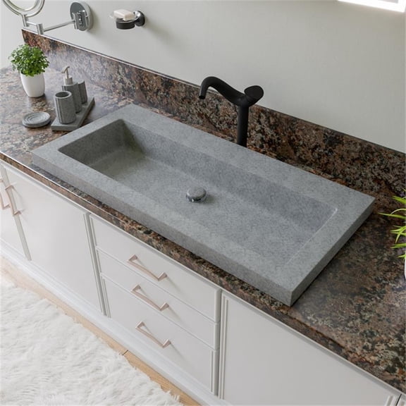 Pemberly Row 40" Solid Concrete Gray Matte Trough Sink for the Bathroom