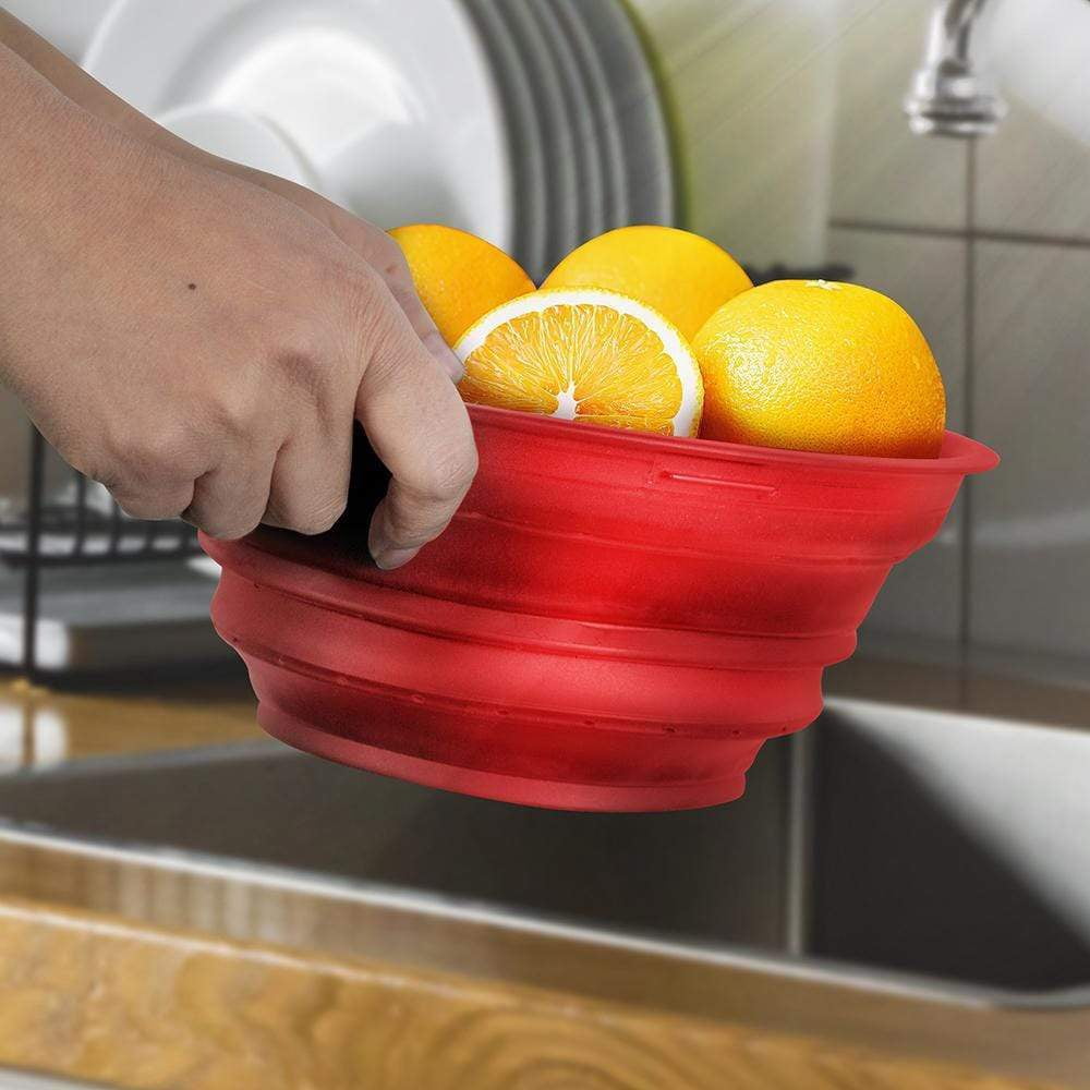 Domestify Plastic over-The-Sink Cutting Board Removable Collapsible Strainer - Red -19.5"x11.5"