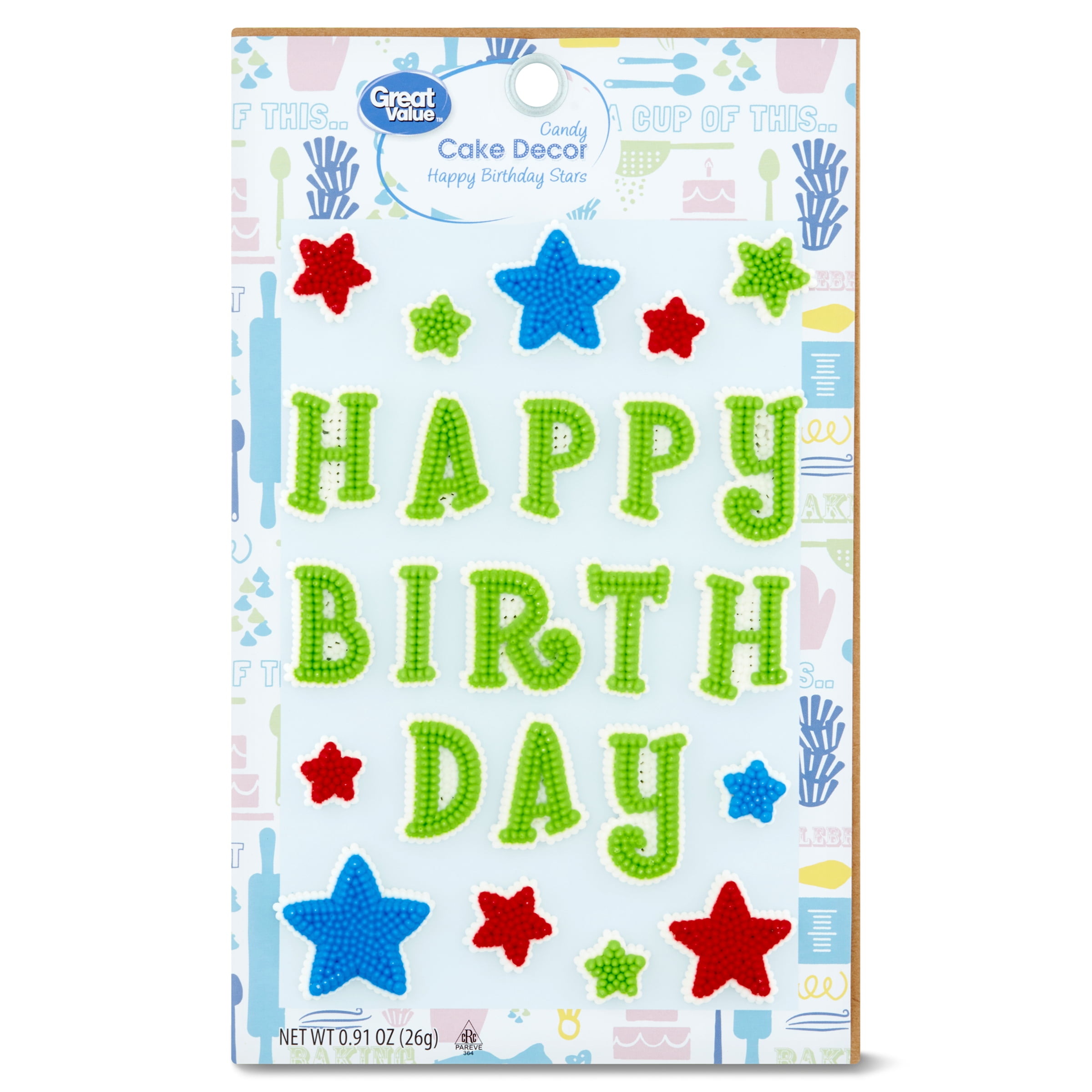 Great Value Happy Multicolor Birthday Stars Candy Card - 0.91oz Cake Decorations