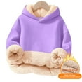thumbnail image 4 of Gyujnb Girls Fleece Hooded Sweatshirt Soft Lined Pullover Cozy Warm Kids Jacket Top for Cold Weather Outdoor Play,Size:5-6 Years, 4 of 4