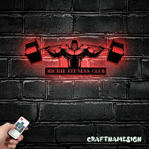 Craftnamesign Custom Fitness Club Metal Sign LED Light, Gymer Name Sign, Gym Decor, Workout Sign