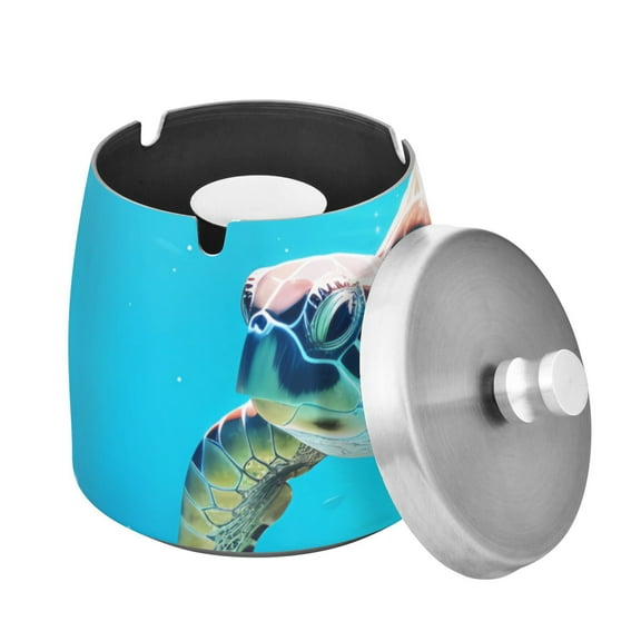 ALAZA Cigar Ashtray with Lid Big Sea Turtle in Sea Ash Tray for Cigarettes Smokeless Ashtrays