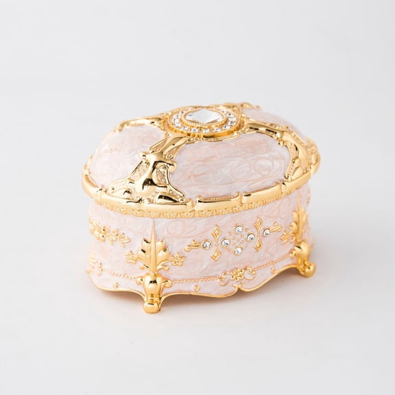 Oval Jewelry Box With Flower Carving Dustproof Resistant Metal Storage Case Home Art Craft Decoration Organizer