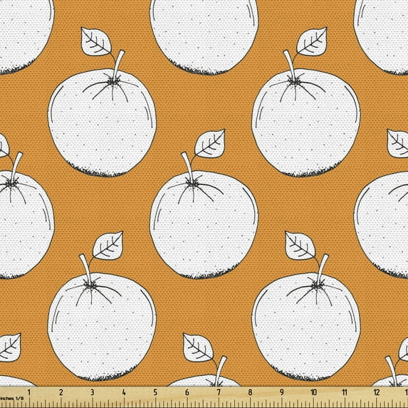 Fruit Sofa Upholstery Fabric by the Yard, Orange Patterns with Little Leaves Summer Vitamin Juicy Yummy Organic Theme, Decorative Fabric for DIY and Home Accents, Marigold White by Ambesonne