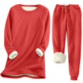 thumbnail image 1 of Gibobby Sudaderas de Forro Polar y Pantalones Mujer invierno terciopelo grueso a de frío y cálido Casual Color sólido manga larga cuello redondo cordón pantal(Rojo,M), 1 of 2