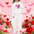 thumbnail image 1 of Conjunto de sudadera con capucha de manga larga para niños con estampado en forma de corazón y pantalones deportivos con lazo en las piernas, conjunto deportivo informal de dos piezas para niños, poli, 1 of 5