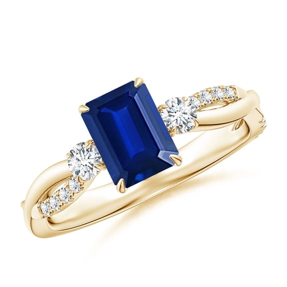 ANGARA Lab Grown 1.05 Ct Blue Sapphire & Diamond Engagement Ring for Women in 14K Yellow Gold (Size-7x5mm) | September Birthstone, Anniversary, Jewelry Gift for Women | Lab-Grown Blue Sapphire Ring