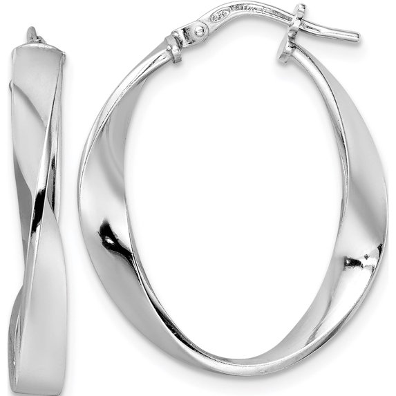 Sterling Silver Jbsp's Rhod-Plated Polished Oval Twisted Hoop Earrings (28.15 X 23.2) Made In Italy qle1365