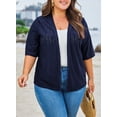 thumbnail image 3 of DOKOTOO Plus Size Cardigan for Women Summer Half Sleeve Cutout Cover Ups Open Front Cardigans Navy Blue 3X, 3 of 11
