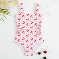 thumbnail image 4 of Cowsor 4-7 Years Girls Pink Cherry Print Floral Cutout One Piece Swimsuit Cute Design Swimwear for Toddlers Summer Beach Pool, 4 of 7