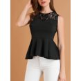 thumbnail image 5 of MODA NOVA Juniors Lace-Paneled Semi Sheer Crew Neck Sleeveless Peplum Blouse, 5 of 6