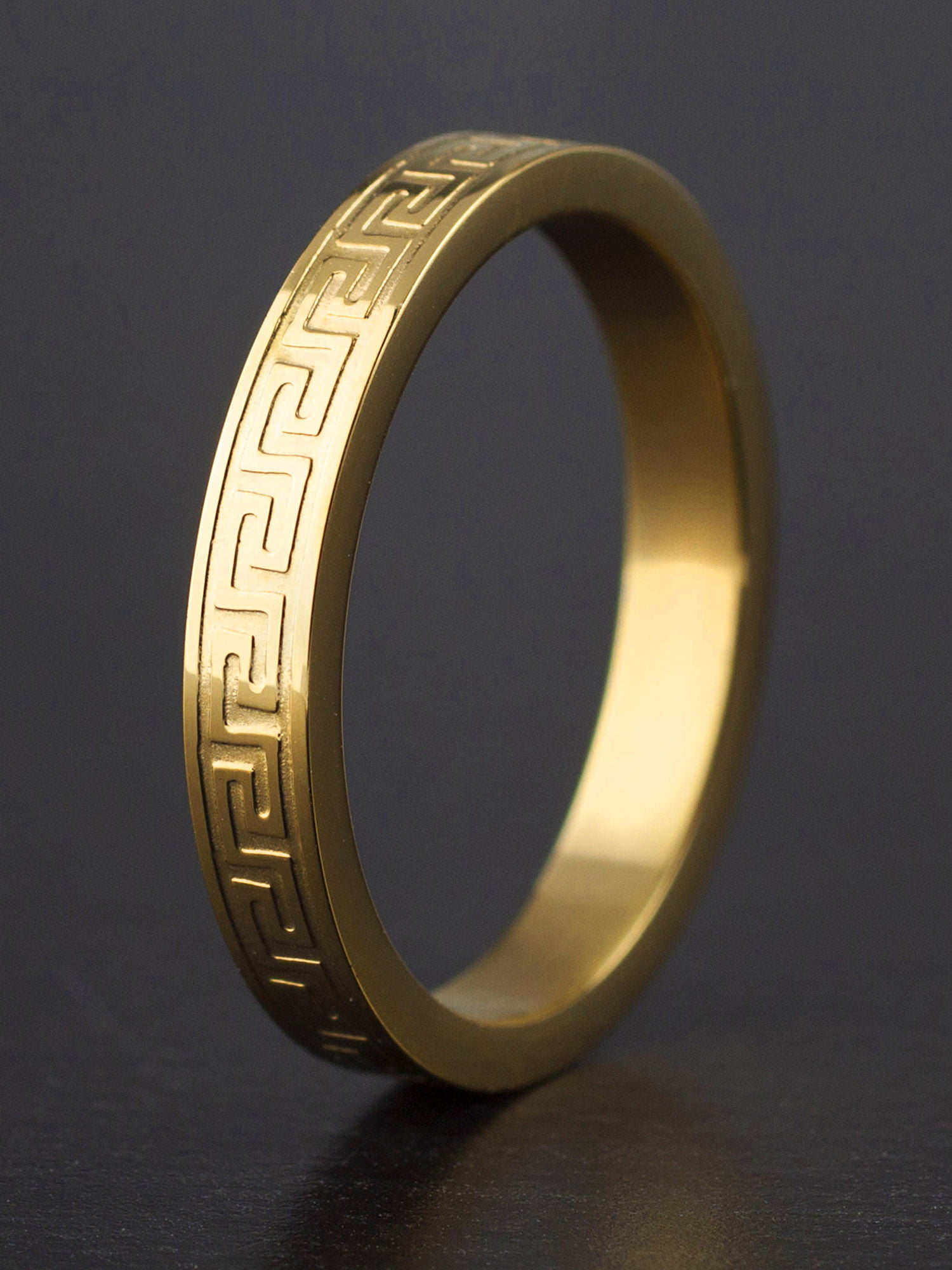 ARTK2310 Stainless Steel 14K Gold Plated Simulated Diamond Greek Key Ring  Men's Size 8-13 