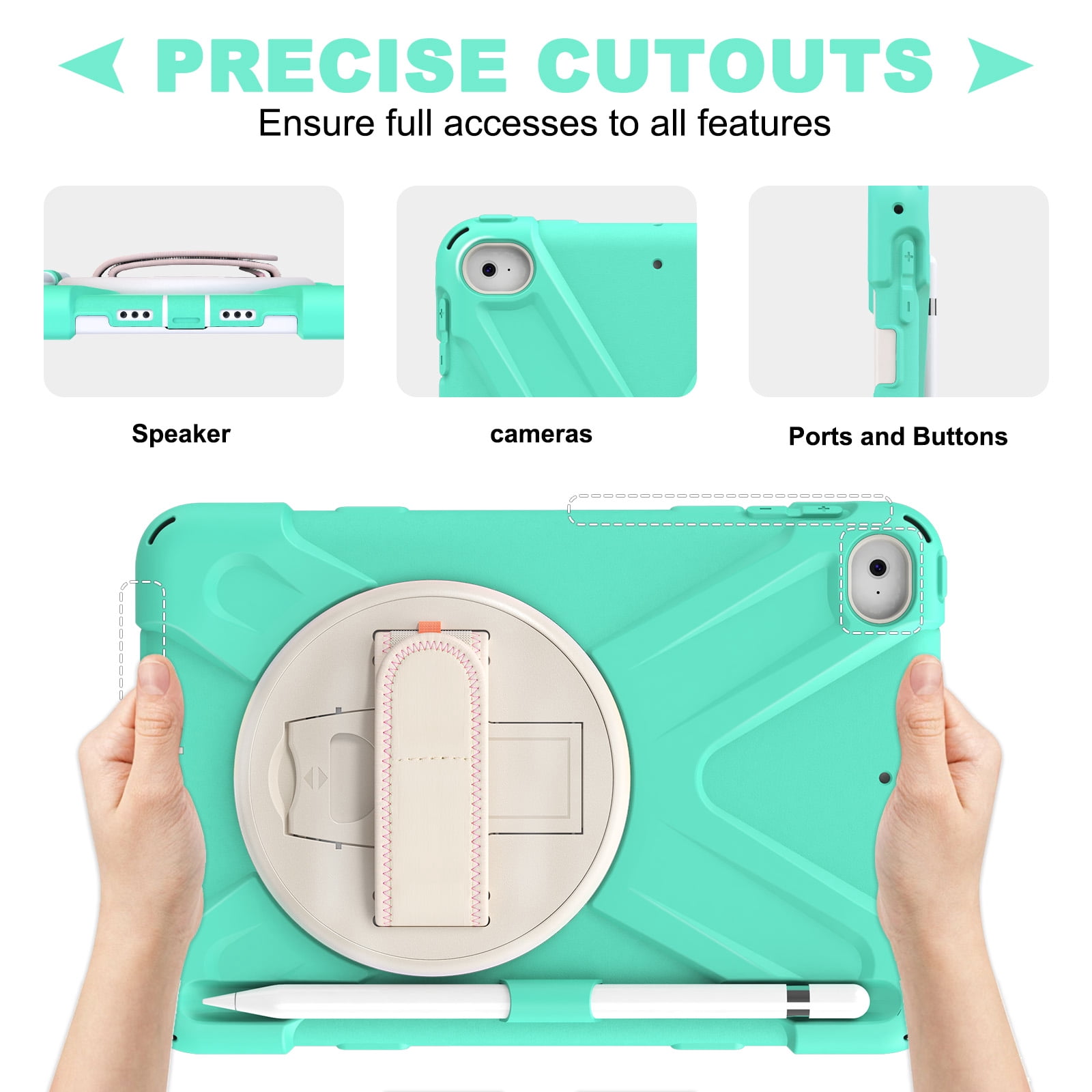 Allytech iPad Mini 5 Case Kids, iPad mini 4 Case with Screen Protector, Heavy Duty Protection Rugged Kids Friendly Shockproof Kickstand Pencil Holder Case Cover for Apple iPad mini 4/ mini 5,Mint