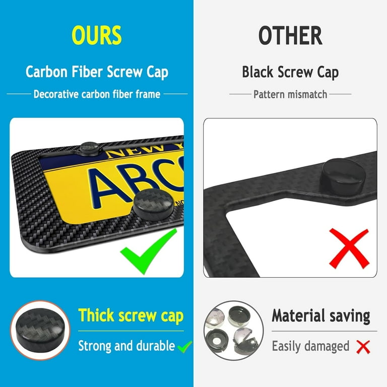2PCS Copy Real Carbon Fiber License Plate Frame Tag Cover Front & Rear Screw Cap - Foto 8