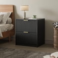 thumbnail image 6 of FURNIWAY Black Set of 2 Fluted Nightstands 2 Drawers Modern Bedside Tables Golden Handles for Bedroom Living Room, 6 of 7