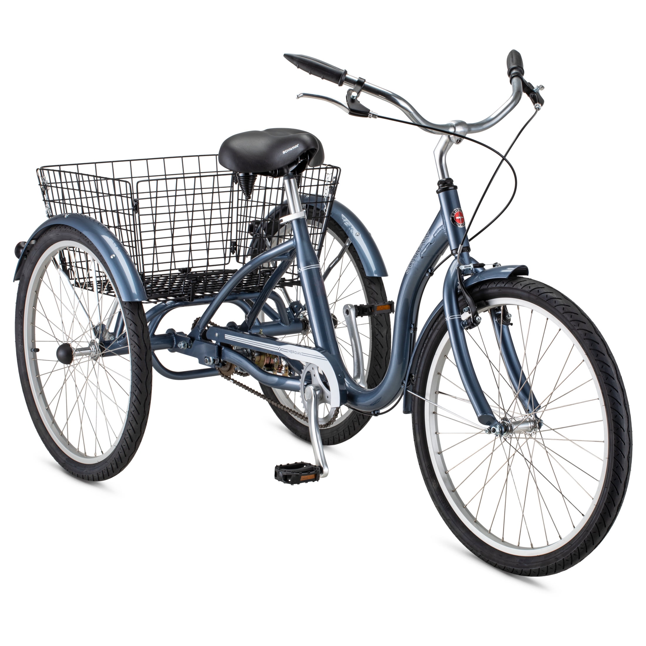 Schwinn Meridian Adult Tricycle with Basket, 24 Inch Wheels, Ages 14+, Slate Blue