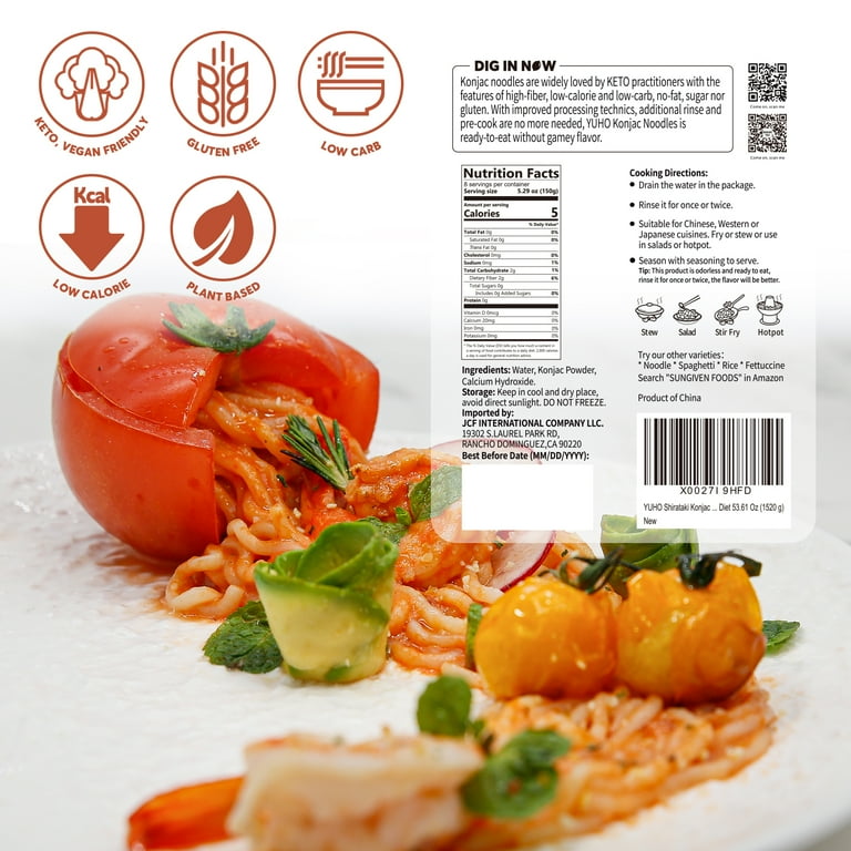 YUHO Shirataki Konjac Noodles Rice 8 Pack Vegan Low Calorie Keto