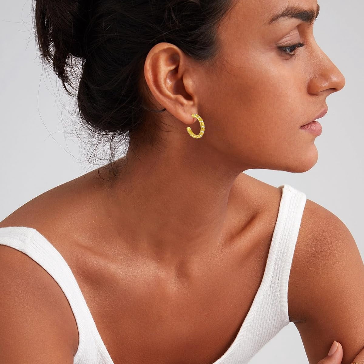 AOBOCO Small Modern Bohemian Open Hoop CZ Earrings for Women 925 Sterling Silver Post Back Hoops Earring Cubic Zirconia Hoop Earrings 14K Gold/White Gold Plating
