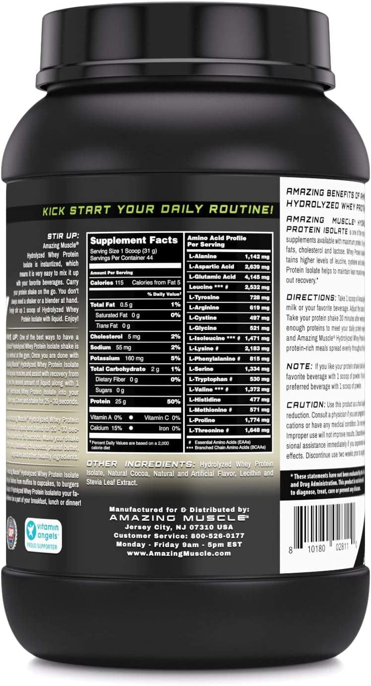 Amazing Muscle Hydrolyzed Whey Protein Isolate 3 Lbs Powder Supplement