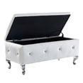 thumbnail image 3 of White Ottoman Bench with Crystal Buttons, Multipurpose Rectangular Storage Ottoman and Footrest for Living Room, Entryway & End of Bed, 3 of 7