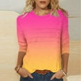 thumbnail image 2 of UAMVSH Tops for Women Trendy Summer Fall 3/4 Sleeve Crew Neck Shirts Pleated Front Gradient Printed Casual Blouses Clothes(Small,Hot Pink), 2 of 6