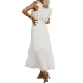 thumbnail image 3 of Franhais Women Temperament Long Dress, Solid Color Ruffle Sleeve V Neck Pleated Chiffon Dresses with Waistbelt, 3 of 7