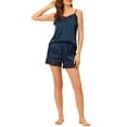 thumbnail image 2 of Unique Bargains Ensemble de Pyjama pour Femme en Satin, Camisole et Shorts, Bleu, TP, 2 of 6