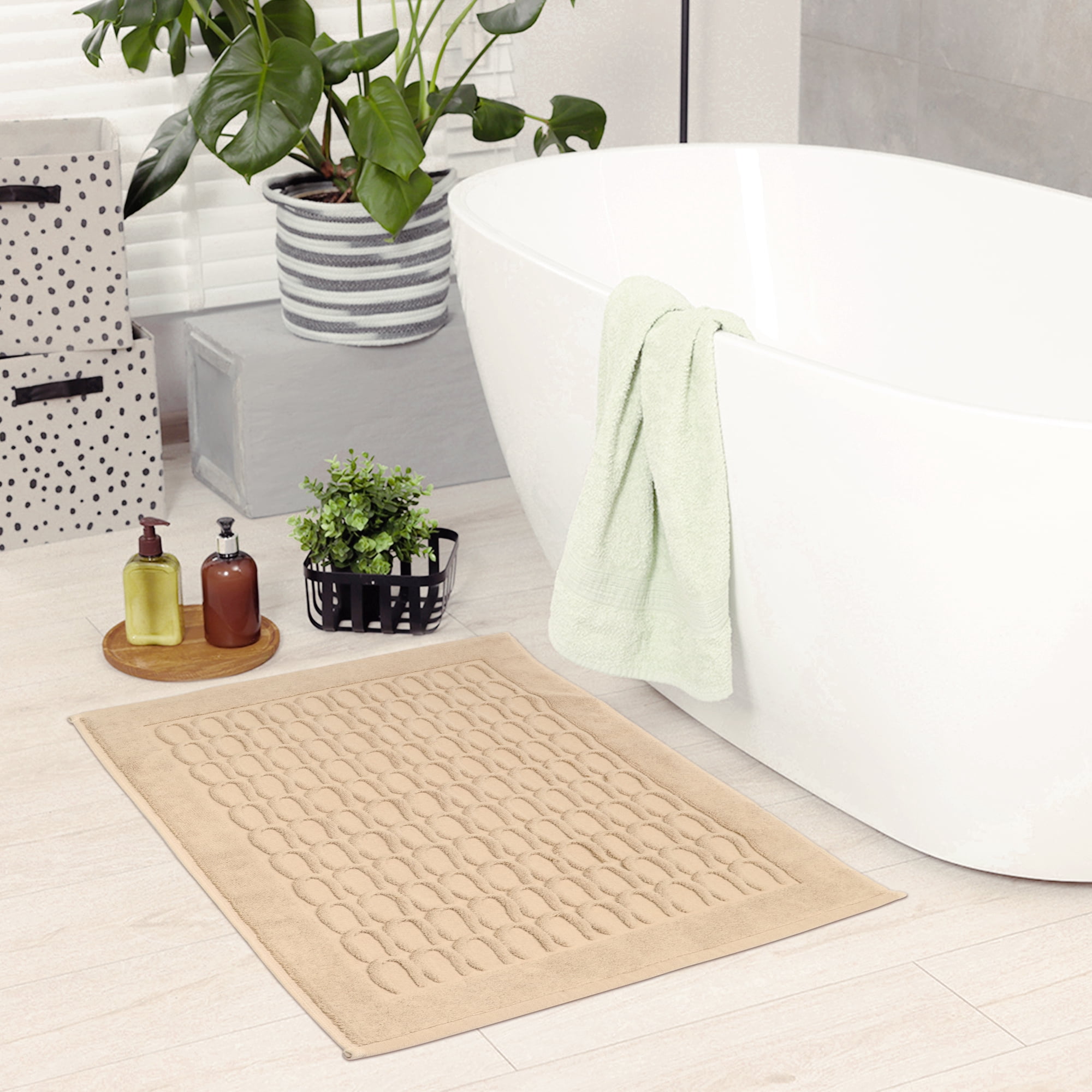 Unique Bargains Washable Textured Cotton Bath Rug Water Absorbent Mat Khaki 20" x 32"