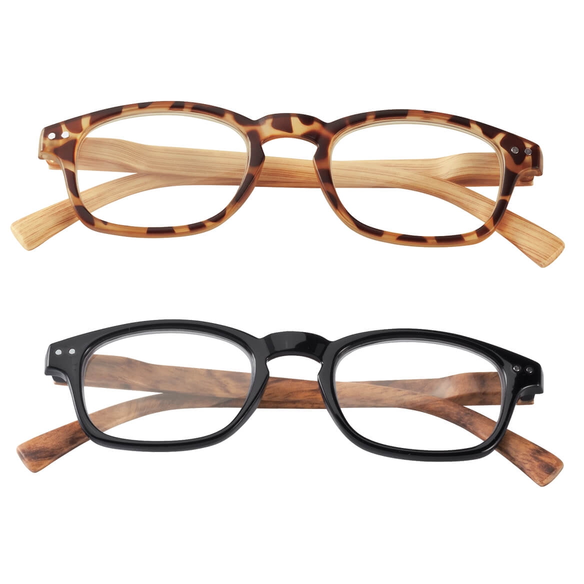 Reading Glasses with Wood Grain Bows, 2 Pair Magnification 1.50X