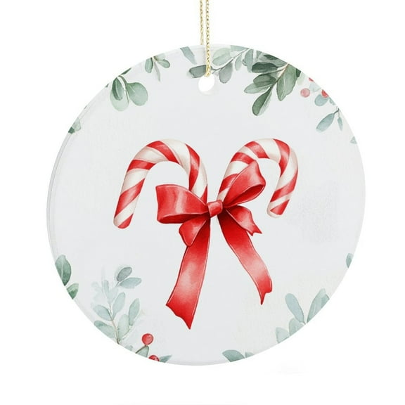 Ceramic Christmas Ornament Candy Canes Decorative Custom 3" Ceramic 2025 Xmas Ornament Christmas Tree Decoration Xmas Party Decorations Christmas Candy Canes Ceramic Ornament