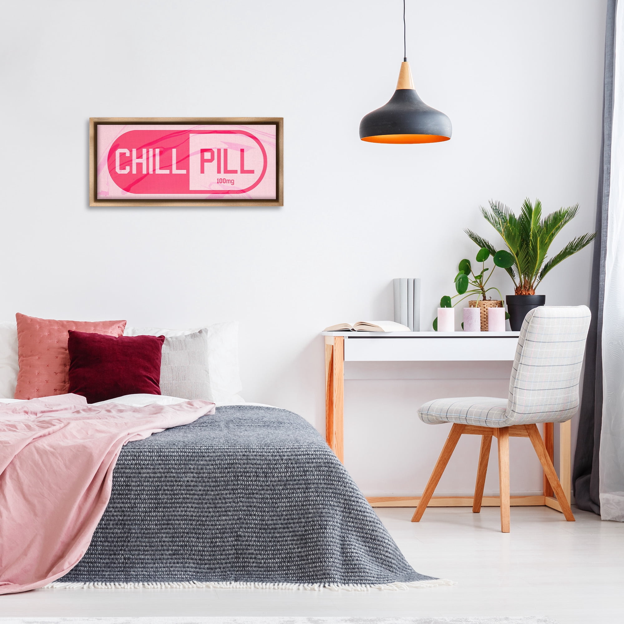 Stupell Industries Chill Pill Modern Pop Typography Painting Brown Floater Framed Canvas Art Print Wall Art, 31 x 14