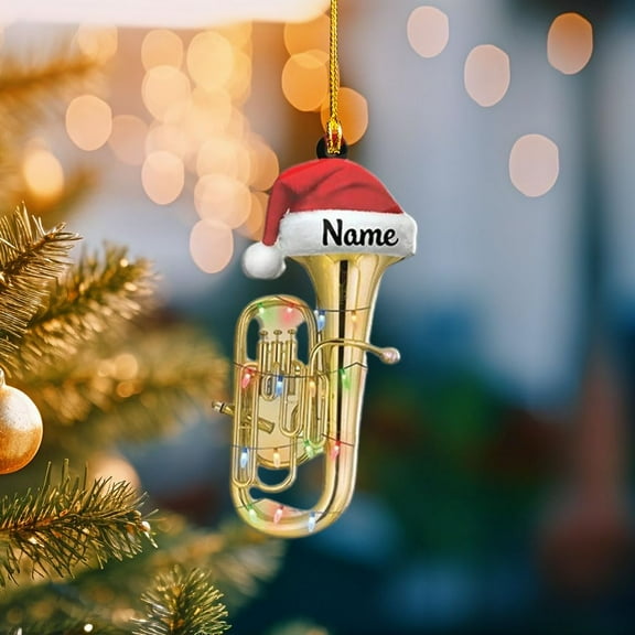 Trumpet with Christmas Hat Personalized Trumpet Ornament for Christmas Tree Trumpet Christmas Ornaments for Trumper Player Acrylic Flat 2D Music Instruments Ornaments Music Band (TRP5) - 3095