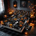 thumbnail image 2 of Homewish Funny Dancing Skeleton Bed Sheets, Halloween Pumpkin Lanten Full Size Sheets, Black Orange, 4-Piece (1 Flat Sheet, 1 Fitted Sheet and 2 Pillowcases), 2 of 3