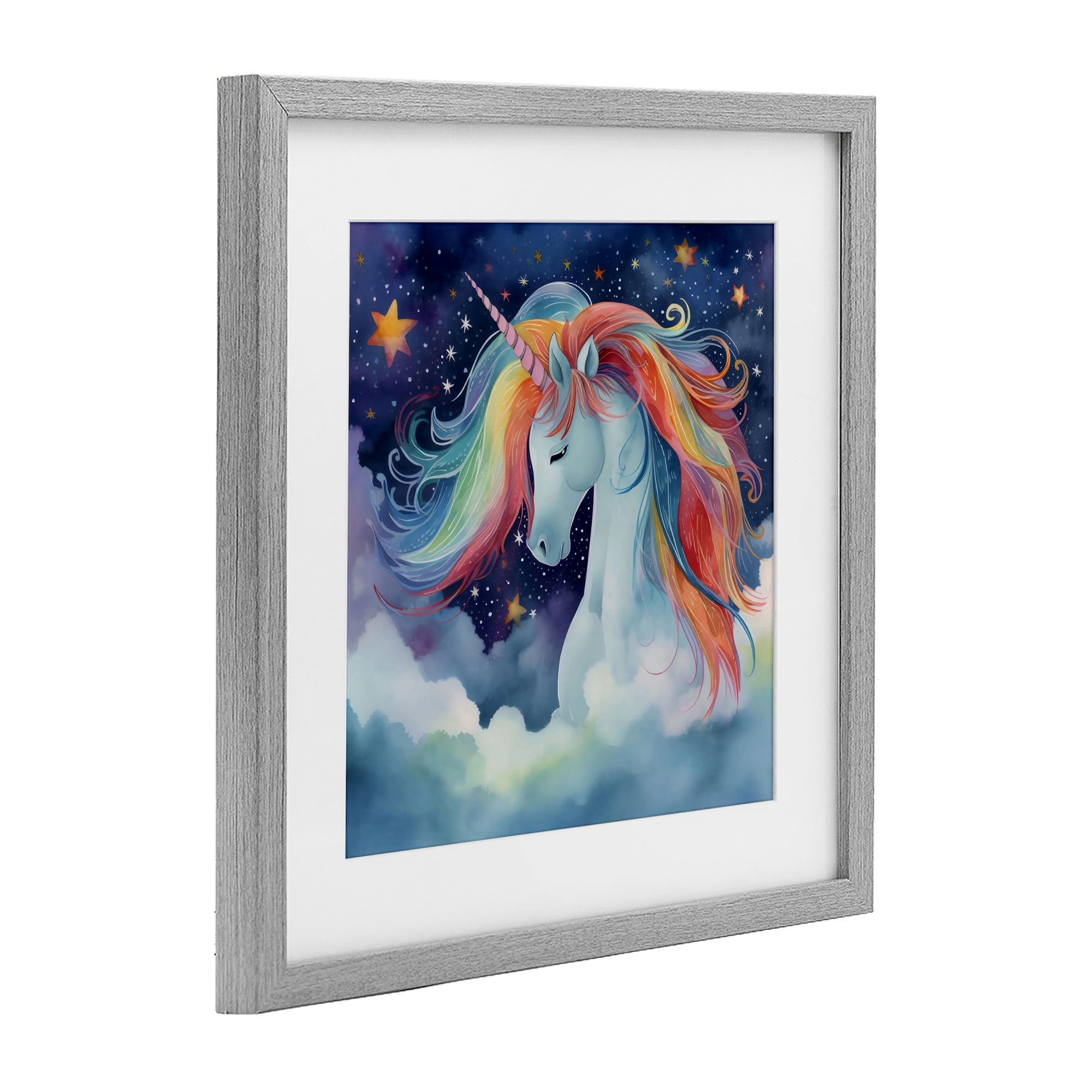Stupell Industries Rainbow Mane Unicorn in Clouds Gray Framed Print Under Glass, design by Creative Studio