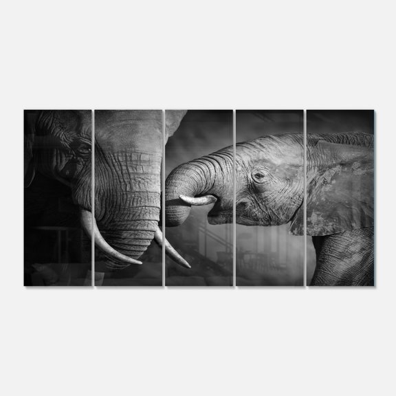 Elephants Showing Affection 28 in x 60 in Painting Art Prints, by Designart