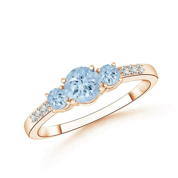 Cluster Ring! 925 Silver Rose Plated 1.00 Ctw Aquamarine Three Stone Women Ring