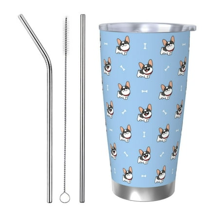 

Vsdgher French Bulldog2 20 Oz Stainless Steel Vacuum Insulated Travel Mug Coffee Cup for Home Office Outdoor Works Great for Ice Drinks and Hot Beverage -Straw Three-piece Set