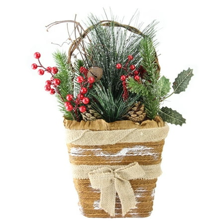 Christmas Basket Clipart Northlight Frosted Pine Needles and Pine Cones Hanging Christmas Basket ()