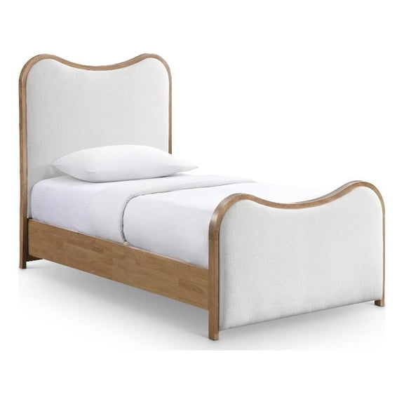 Meridian Furniture Arvada Cream Linen Textured Fabric Upholstered Twin Bed