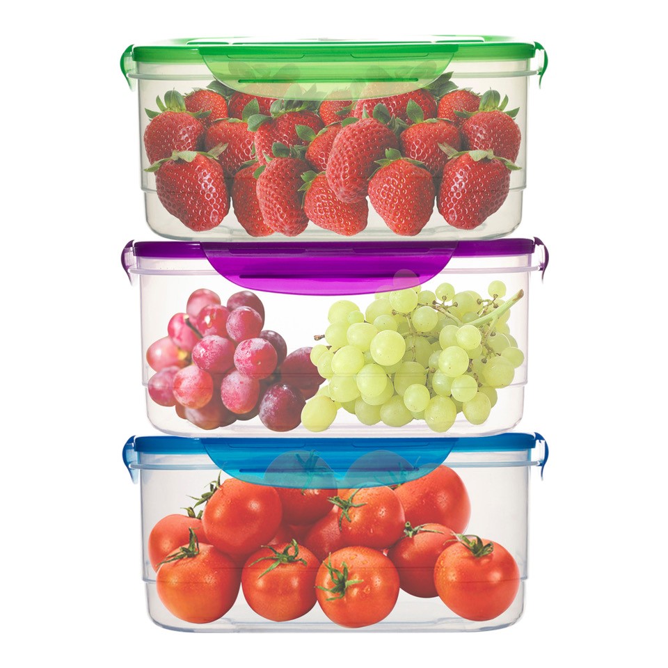 3 Pack Clip Lock Plastic Rectangle Storage Box 3 Pack BPA Free