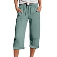 thumbnail image 2 of Capri Pants for Women Lightweight Breathable Lightweight Elastic Waist Relaxed Fit Straight Leg Capris with Pockets, 2 of 7