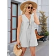thumbnail image 3 of Women'S Summer Casual Rompers Lace-Up Short Loose Linen Jumpsuit Beach Outfits Travel Vacation Clothes Grey L, 3 of 8