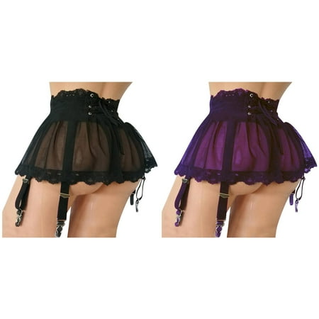 2-Pack Women Dress Lingerie Plus Size Bandage Garter Stocking Suspenders Garter Belt Lace Mesh Female Hot Skirt Underwear plus Size Lingerie Push up Lingerie for Women Wench Chemise Lingerie