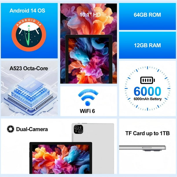 ATMPC Tablet 10 inch Android 14 Tablet with Octa Core Processor