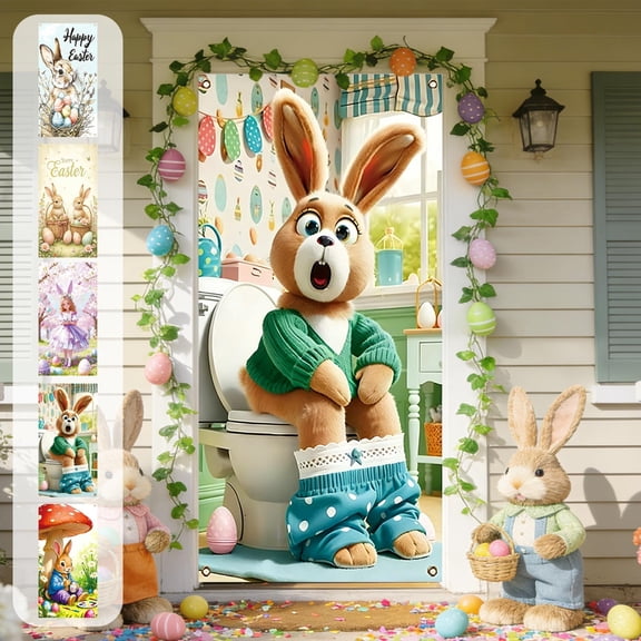 AZXY Easter Fairy Bunny Door Cover 35x71 Inch, Cherry Blossom Fairy with Bunny Ears Door Banner Backdrop, Spring Front Door Decorations for Outdoor Porch Farmhouse Easter Party Wall Home Decor
