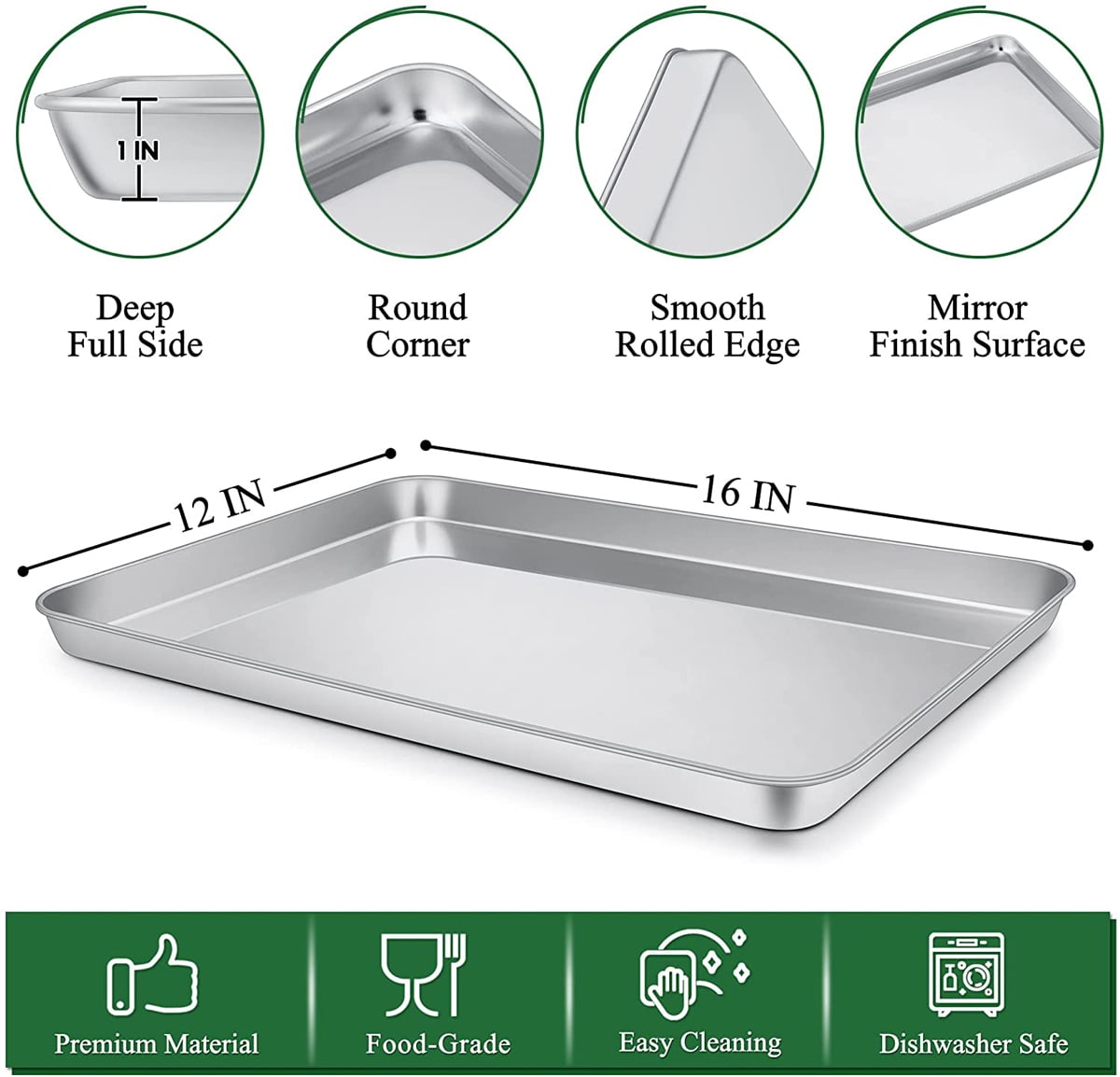 Vesteel Stainless Steel Baking Sheet, Toaster Oven Cookie Tray Pan Set of 2  - 12.5 x 9.75 x 1