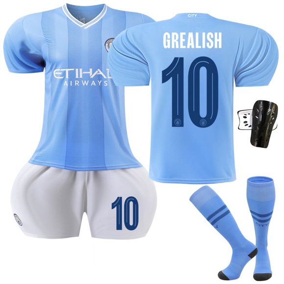 Champions Manchester City Home HAALAND 9# J.ALVAREZ 19# GREALISH 10# Boys Girls Kids Youth Sport Football Jersey